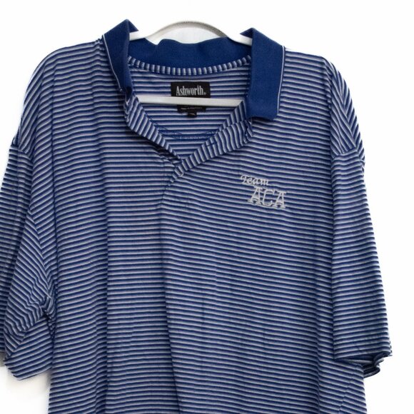 Ashworth Blue & White Striped Polo Shirt Team ACA Logo Size XXL - Picture 4 of 8